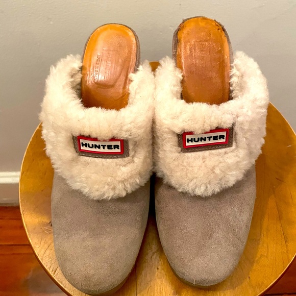 HUNTER Bruson Suede Leather Sheepskin Y2K Mules - Picture 1 of 7